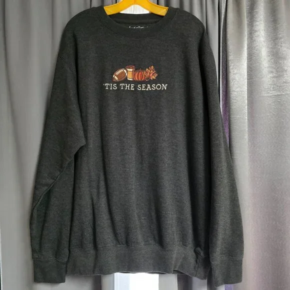 Love in Faith Fall Embroidered Football “Tis The Season” Gray Crewneck Sweater - Picture 2 of 5